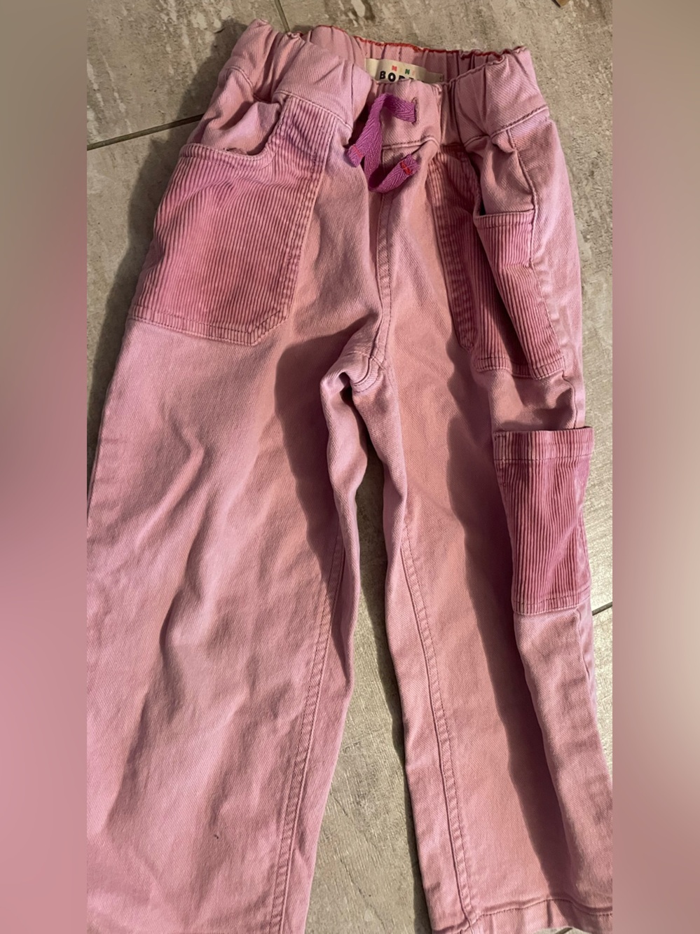Mini Boden Light Pink Corduroy-Trim Joggers